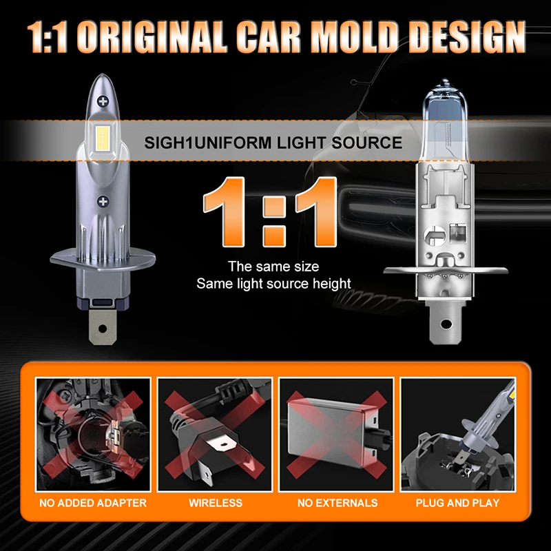 LED Car Lights LED Lights LED Bulbs LED Headlights LED Car Headlights Car Headlamps 2PCS H1 LED 1000W 800000LM H1 Car Lights 16PCS 8054 CSP Chips 6500K T10 Auto Mini Diode 1: 1 Size Turbo Lamps Plug&Play 12V 24V