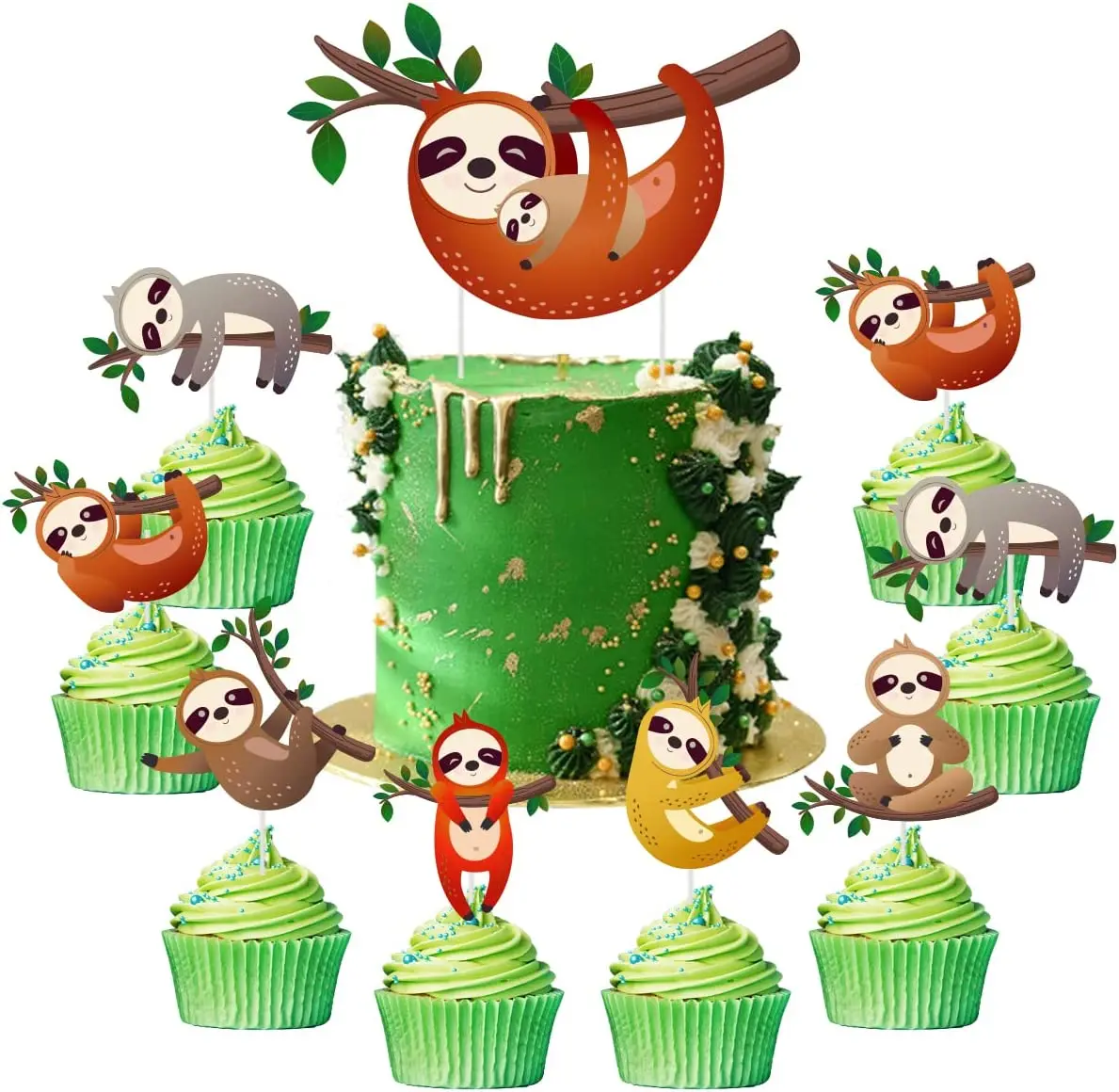 

Funmemoir 25PCS Sloth Cake Topper and Cupcake Toppers Cake Decorations for Sloth Theme Birthday Party Supplies Baby Shower Decor