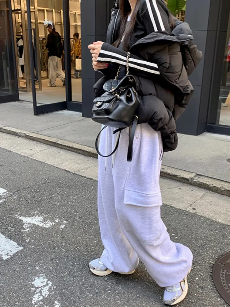 High Waist Wide Leg Casual Sports Pants Elastic Waist Straight Leg Women's Slow Sweatpants Trendy Dongda Gate INS