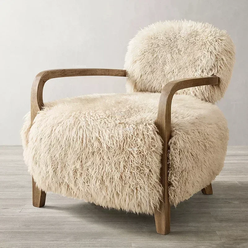 Nordic Fabric Living Room Chairs Home Bedroom Back Armchair Light Luxury Creative Living Room Wooden Lounge Chairs with Pedal