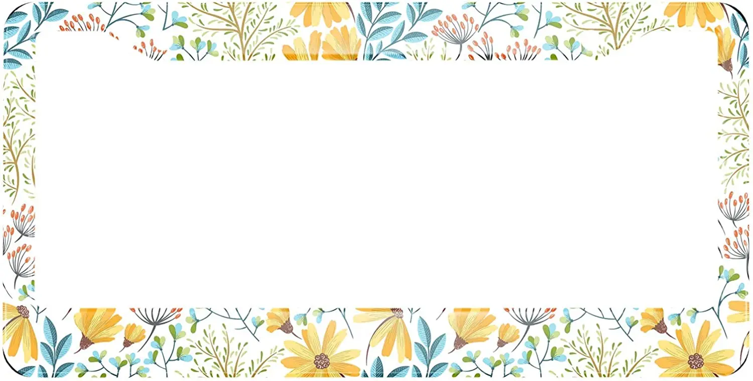 

Hand Painted Watercolor Flowers License Plate Frame Colorful Floral Spring Texture Metal License Plate Cover for US Vehicles
