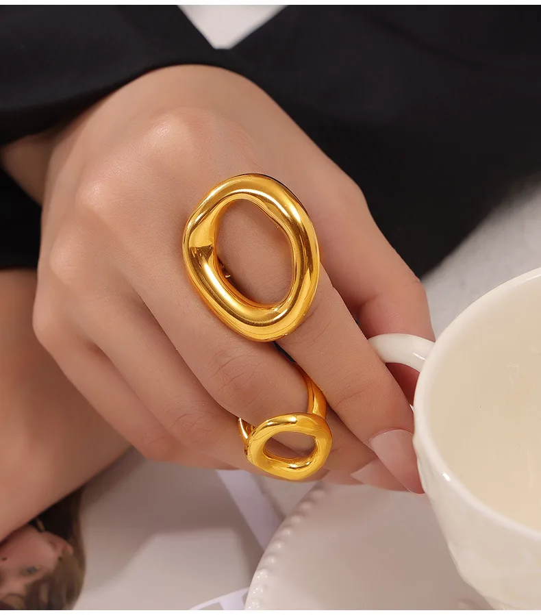 Moderne Mode Edelstahl Ringe Für Frauen Gold Silber Farbe Wasserdicht Minimalistischen frauen Finger Ring Ästhetischen Weiblichen Ring – Detail 4