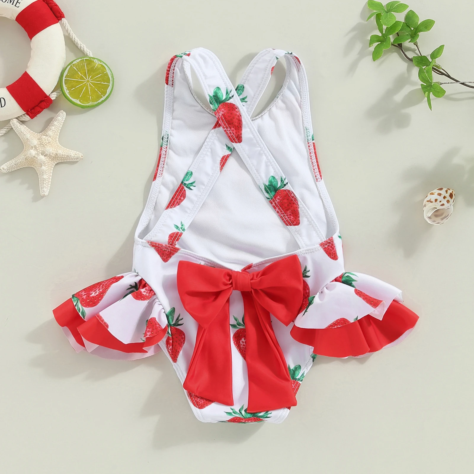 Girls’ Princess Bowknot Swimsuit – Sleeveless Backless Toddler Bikini with Fruit Print for Summer Beachwear Swimwear