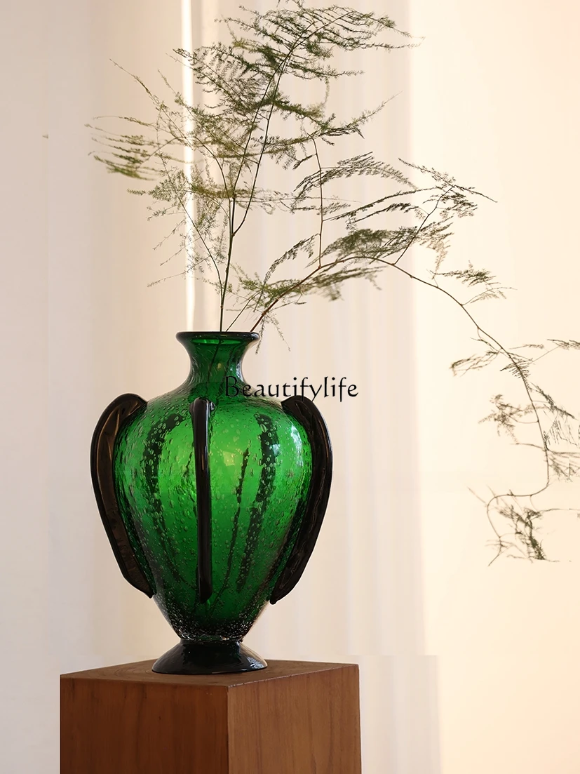 

Ancient Chinese Style Vase High-Grade Glass Art Flower Ware French Living Room Hallway Ornaments