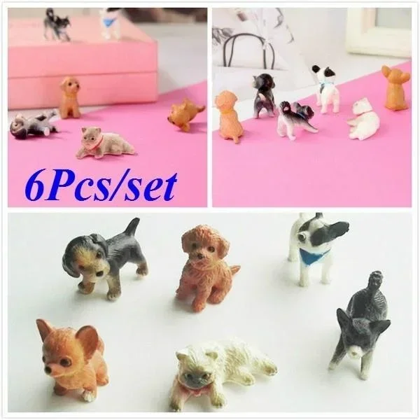 1:12 6-piece Scale Simulation Cat and Dog Doll House Miniature Model Doll House Decoration Doll Accessories Desk Ornaments