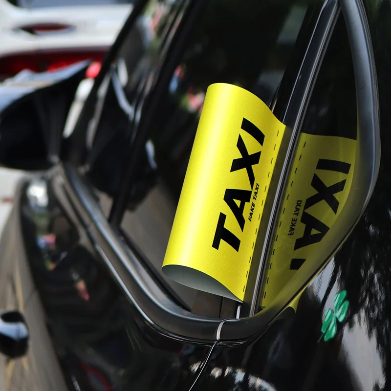 Noizzy Fake Taxi Tag Car Sticker Yellow Vinyl Outside Auto Decal Charm