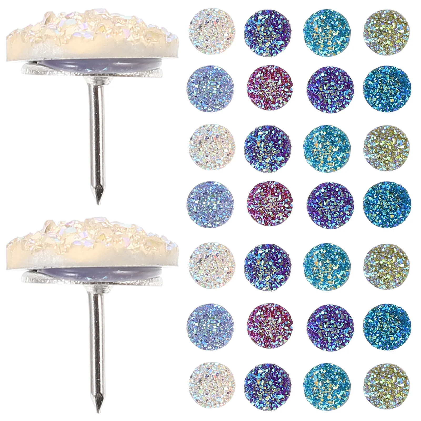 30Pcs 다이아몬드 헤드 푸시핀 섬세한 다기능 엄지 못핀 빛나는 지도 액세서리 홈 오피스 책상 용품