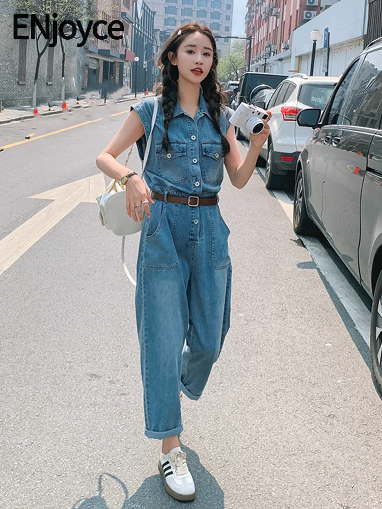 enjoyce-summer-women-coreano-trendy-senza-maniche-in-denim-tuta-con-cintura-pantaloni-cargo-pagliaccetto-tuta-corta-high-street