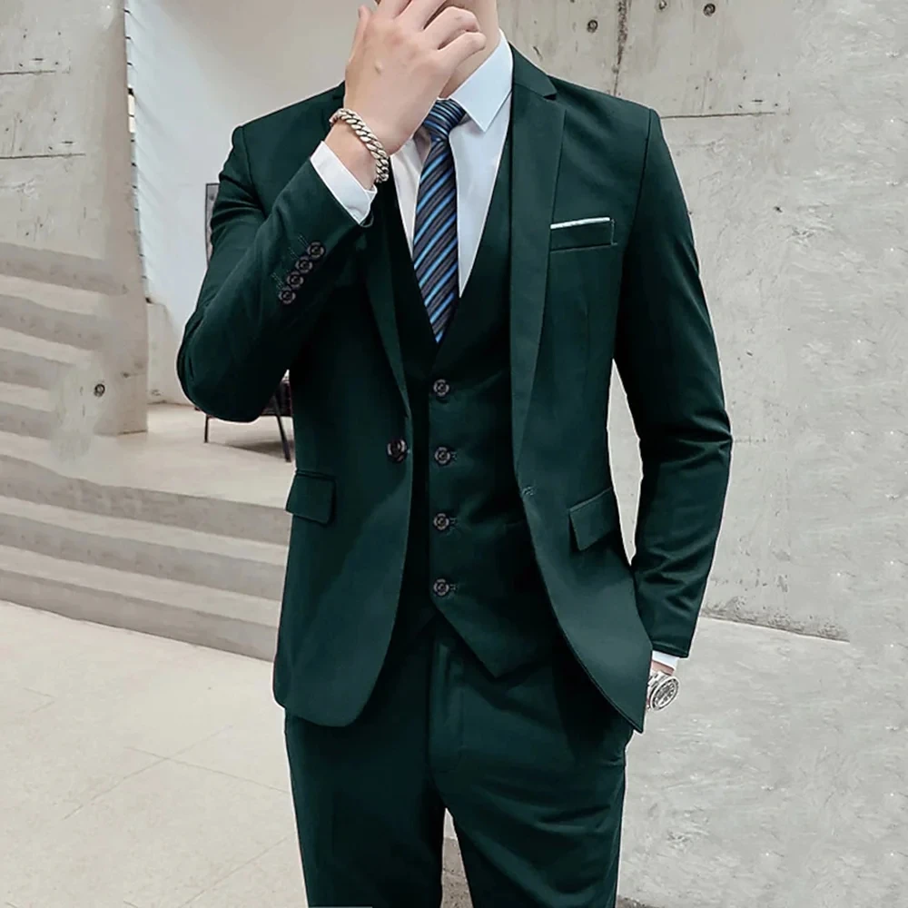 Men Suits Business Casual Groom Tuxedos Party Suit Notched Lapel 3 Piece (Blazer+Vest+Pants)Slim Fit Costume Homme