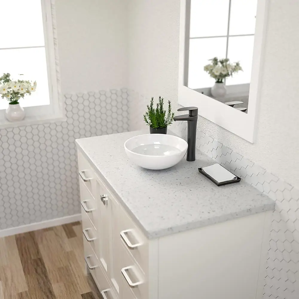 Modern Round White Ceramic Bathroom Vessel Sink 13 Inch Above Counter Installation 4