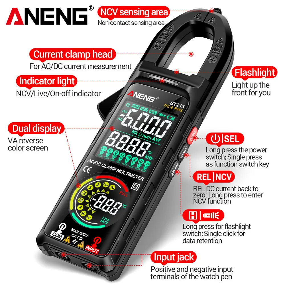 ANENG Ʈ  Ŭ 跮, DC/AC Ƽ   ũ,  ũ ÷,  ׽Ʈ , ST213