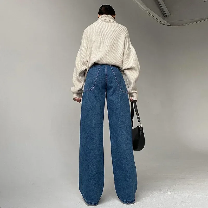 Women Pocket Design Harajuku Retro High Street Clothing 2021 Summer New Y2k High Waist Loose Bag Hip Waide Leg Denim Trousers