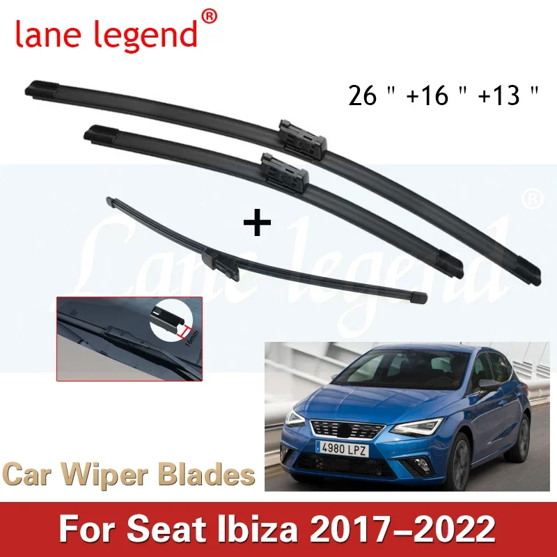 

3PCS For Seat Ibiza 2017-2022 26"+17"+13" Front Rear Wiper Blades Windshield Windscreen Window Cutter Accessories 2018 2019 2020