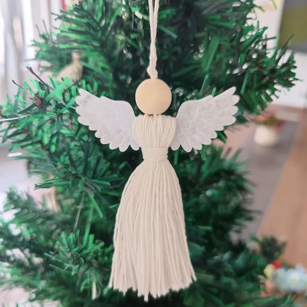 Boho Wall Hanging Ornament Decor Jute Rope Hand Woven Pendant Christmas Angel Pendant Christmas Decorations for Home Navidad