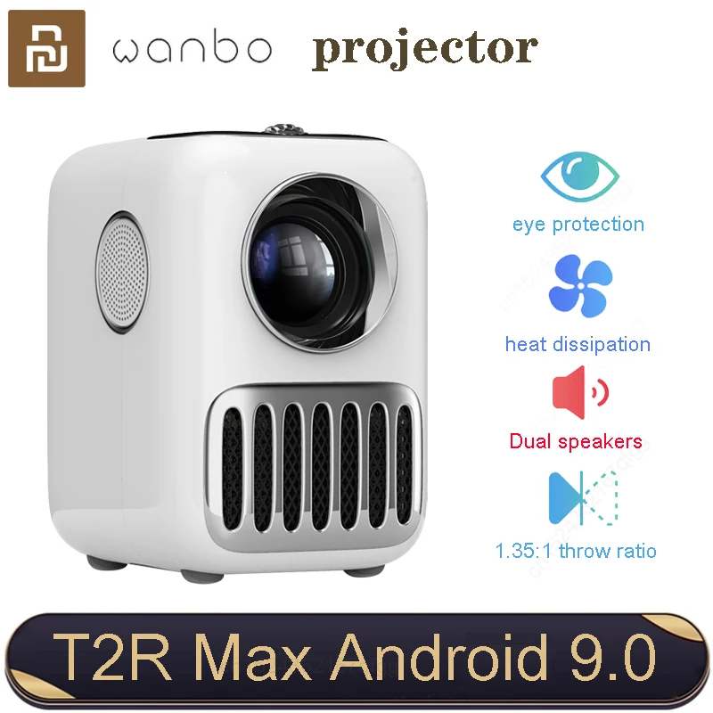 

Wanbo Projector T2R Max 1080p LED Android 9.0 trapezoid proofreading 350ANSI lumens Wireless projection mini portable projector