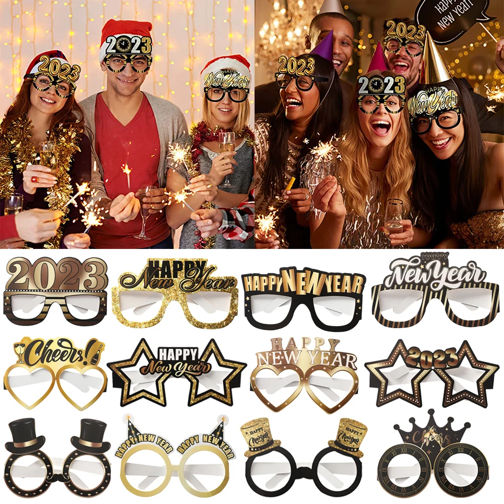 6/12 Pieces 2023 Happy New Year Glasses Christmas Paper