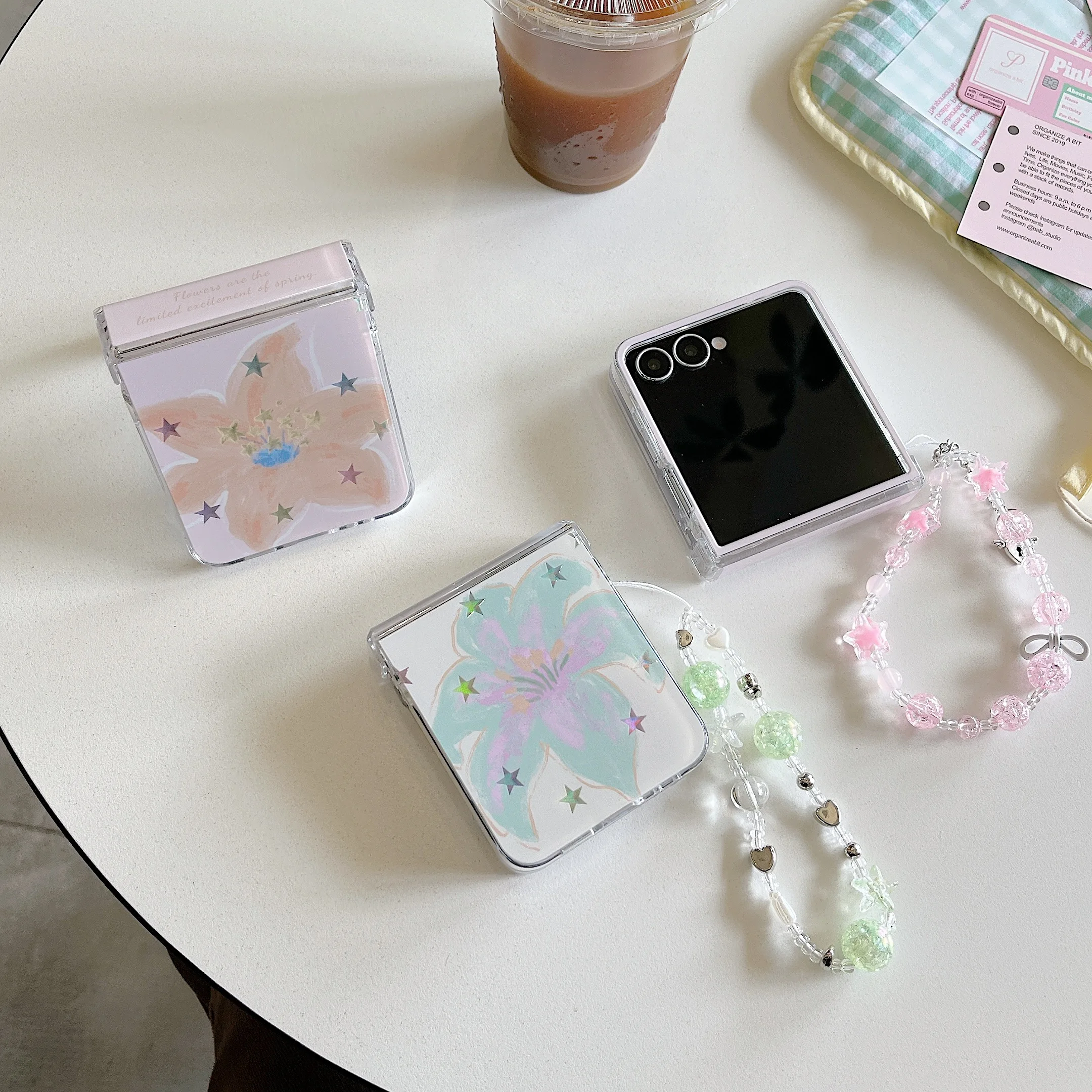 Clear Laser Star Phone Case with Chain Hinge Cover