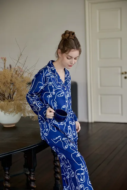 Blue Picasso Abstract Line Printed Women Pajamas: Perfect comfort and style