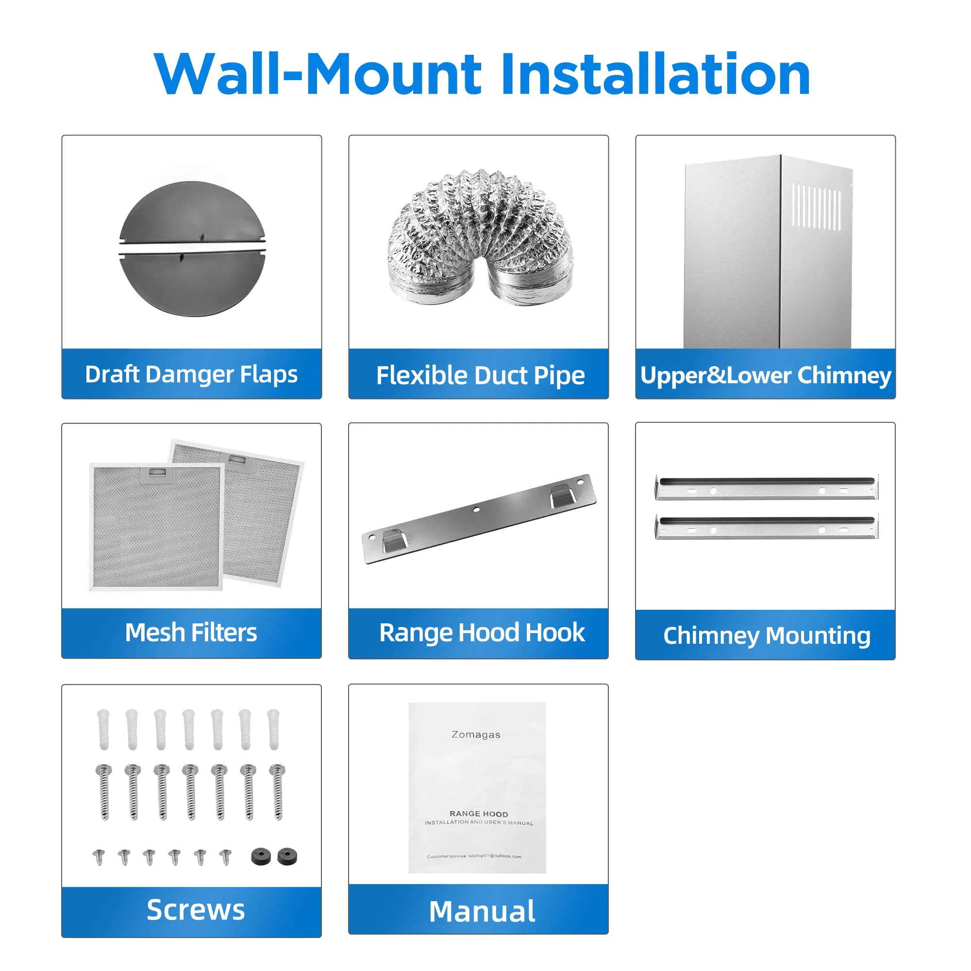 Tieasy 30 inch 450 CFM Wall Mount Touch Control Permanent Filters Led Lights 55dB Stainless Steel Range Hood USYS0375A images - 6