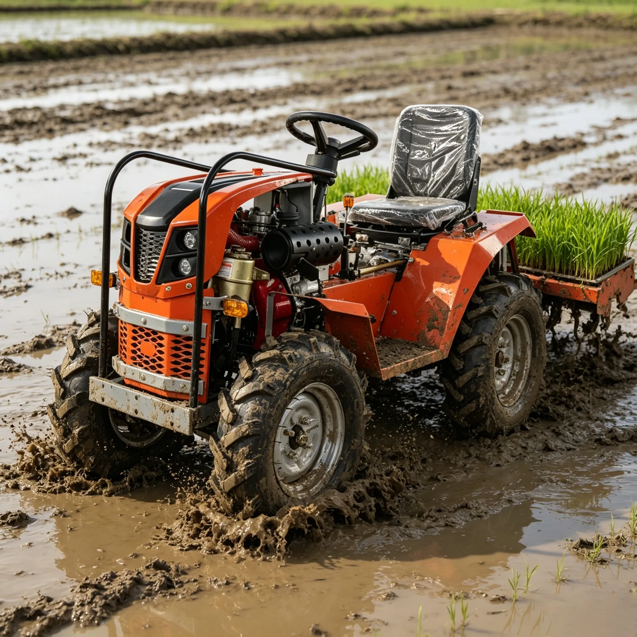Standardkonfiguration Landwirtschaftlicher Radtraktor mit optionaler Mehrfach-Zapfwellenanbindung und landwirtschaftlichen Anbaugeräten für den regulären landwirtschaftlichen Betrieb