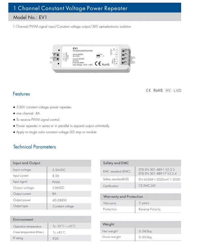 Description Picture 2 of item1 2 3 4 Channel Constant Voltage Power Repeater PWM Signal Amplifier Controller For Single Color/CCT/RGB/RGBW LED Strip Lights