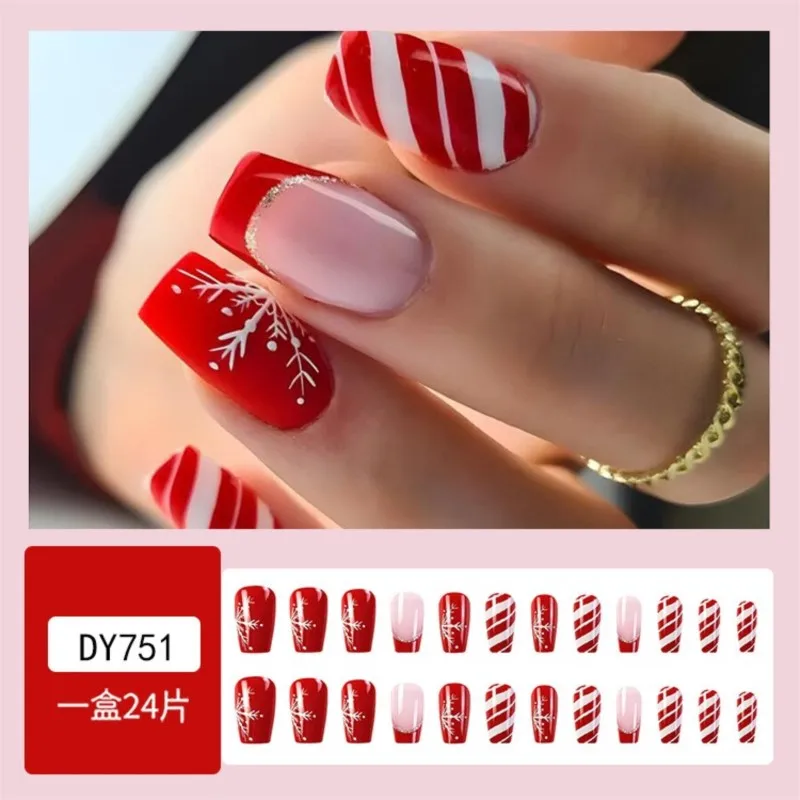 

24Pcs Christmas Ballet False Nail Manicure Acrylic Artificial Full Nail Tips Press On Nails Xmas Snowflakes Ballerina Fake Nails