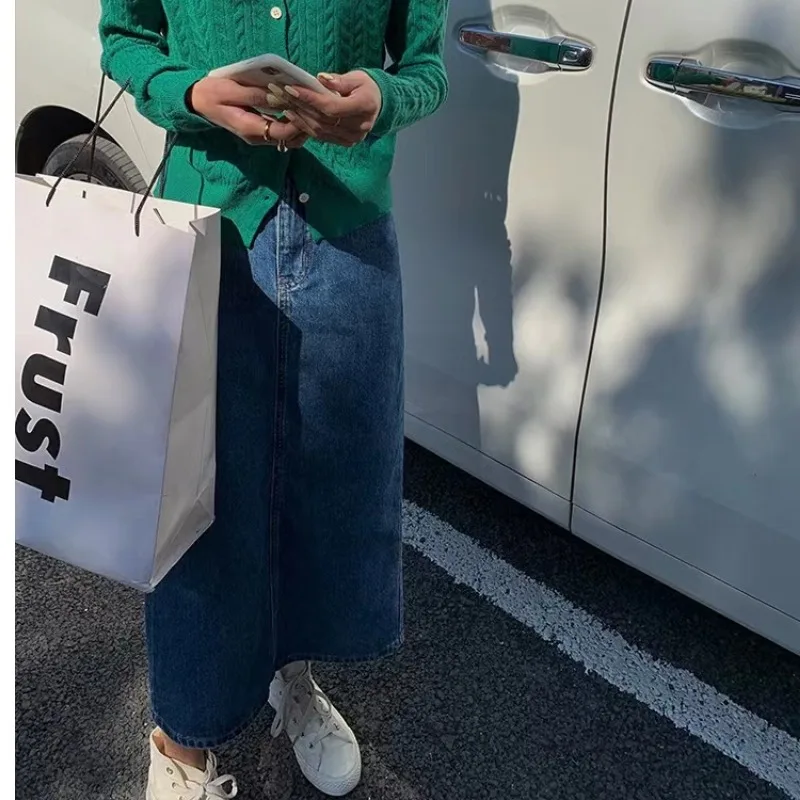 E73190# Maternity Skirt Skirts Korean Style Stretch Split Denim Outerwear Summer Slim Straight Mid-Long Pregnancy Skirt