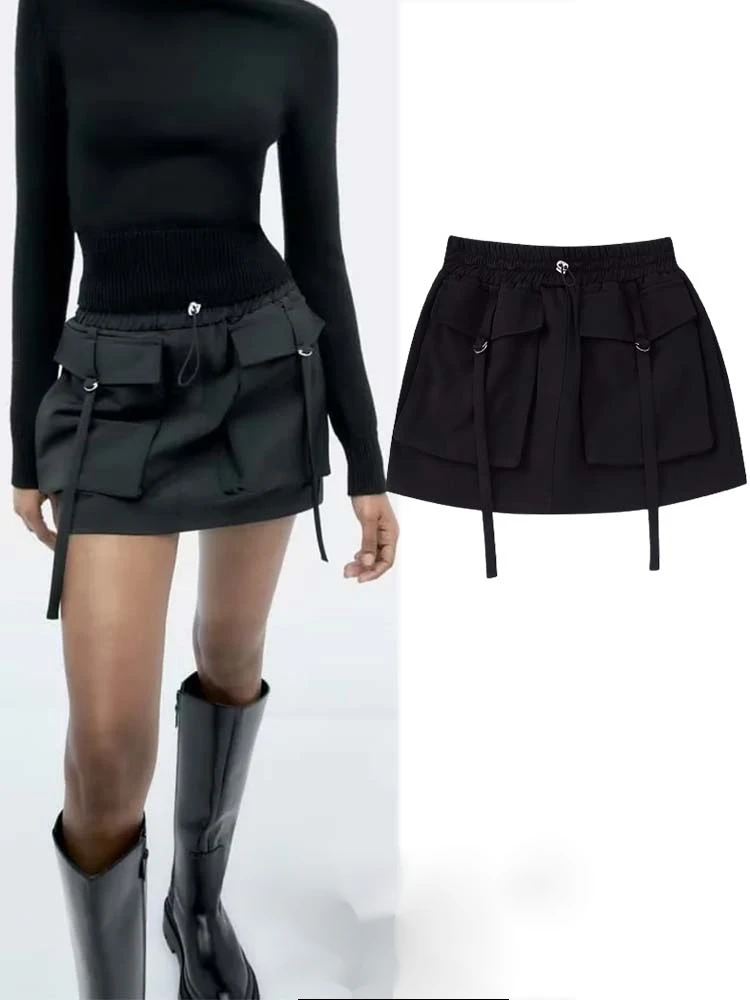 

TRAF 2023 Women's Summer Pocket Decoration Design Women's Dress Retro Women's Dress Women's Office New Mini Work Dress