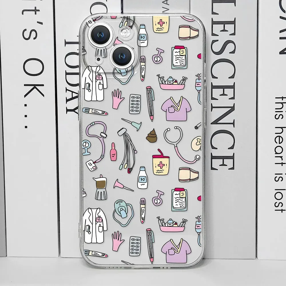 Nurse Medical Medicine Health Heart Phone Case for IPhone 16 15 13 12 11 Pro Mini XS MAX 7 8 14 Plus Doctor Nursing Clear Covers view 3