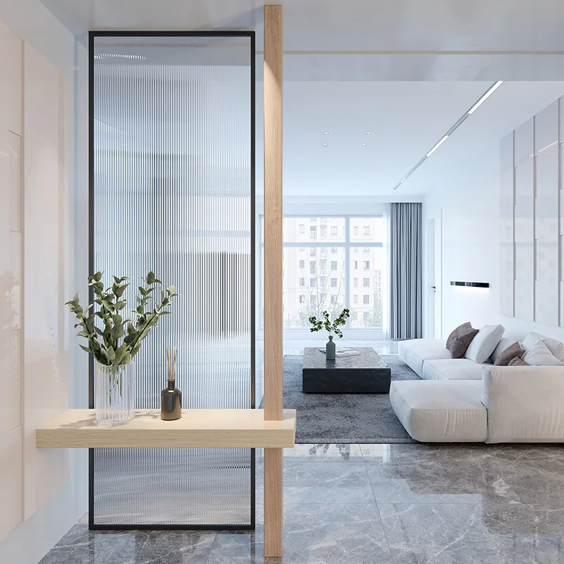 

Screen Changhong glass entrance partition, hollowed out dining and living room, metal foyer, modern