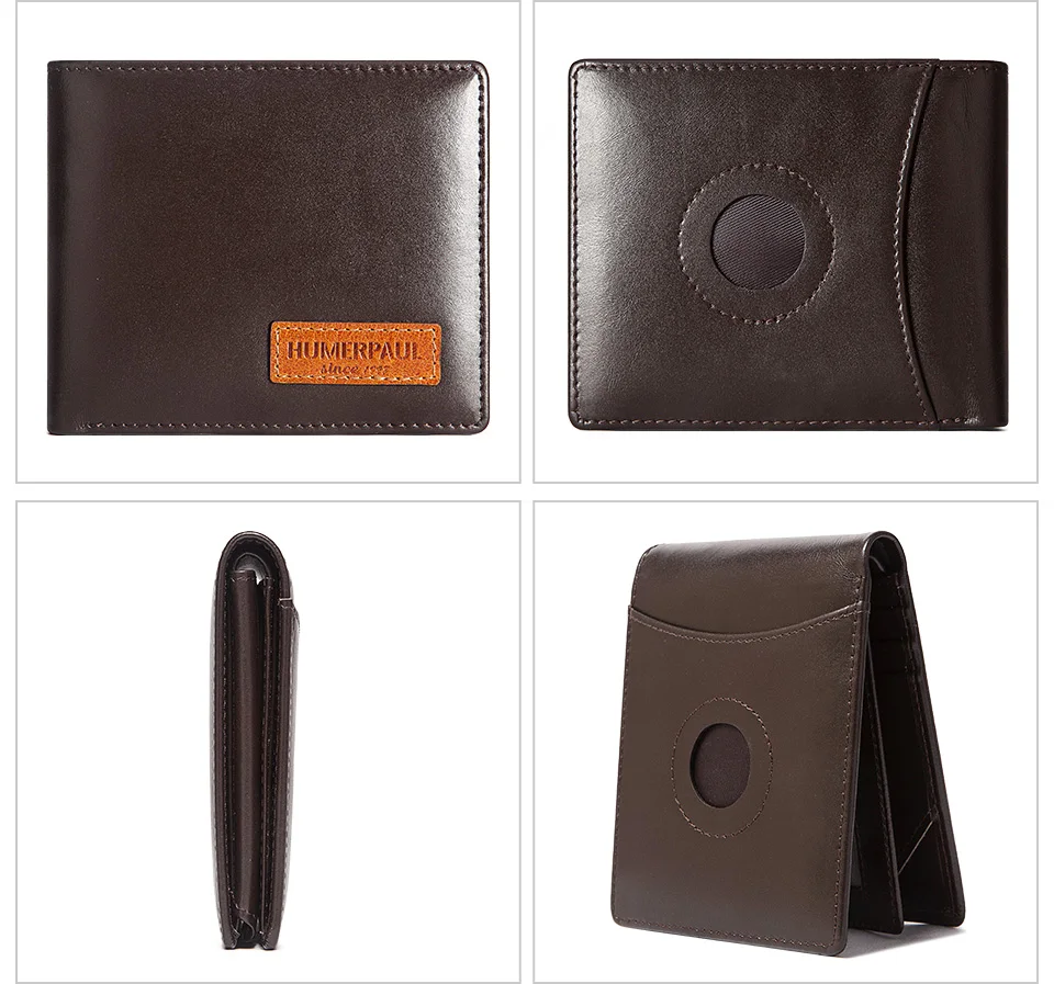 Real Leather RFID Trifold Wallet for Men - Slim Airtag Card Holder with ID Window
