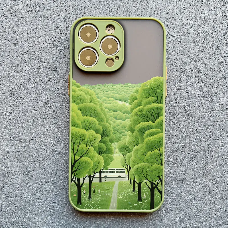 Bergwald-Landschaft Autobahn Bus Handyhülle für iPhone 17 16 13 12 Mini 11 Pro Max 15 14 Pro Max Plus XR XS X Rückseite – Detail 10