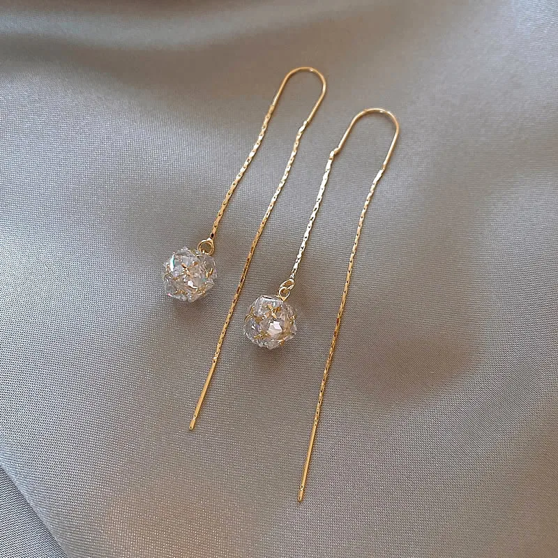 Luxuriöser glänzender Zirkon-Kugel-Blumen-Anhänger mit langem Ohrlinie für 2024, Damen- oder Mädchen-Modeschmuck, ungewöhnliche Ohrring-Ohr-Accessoires – Detail 6