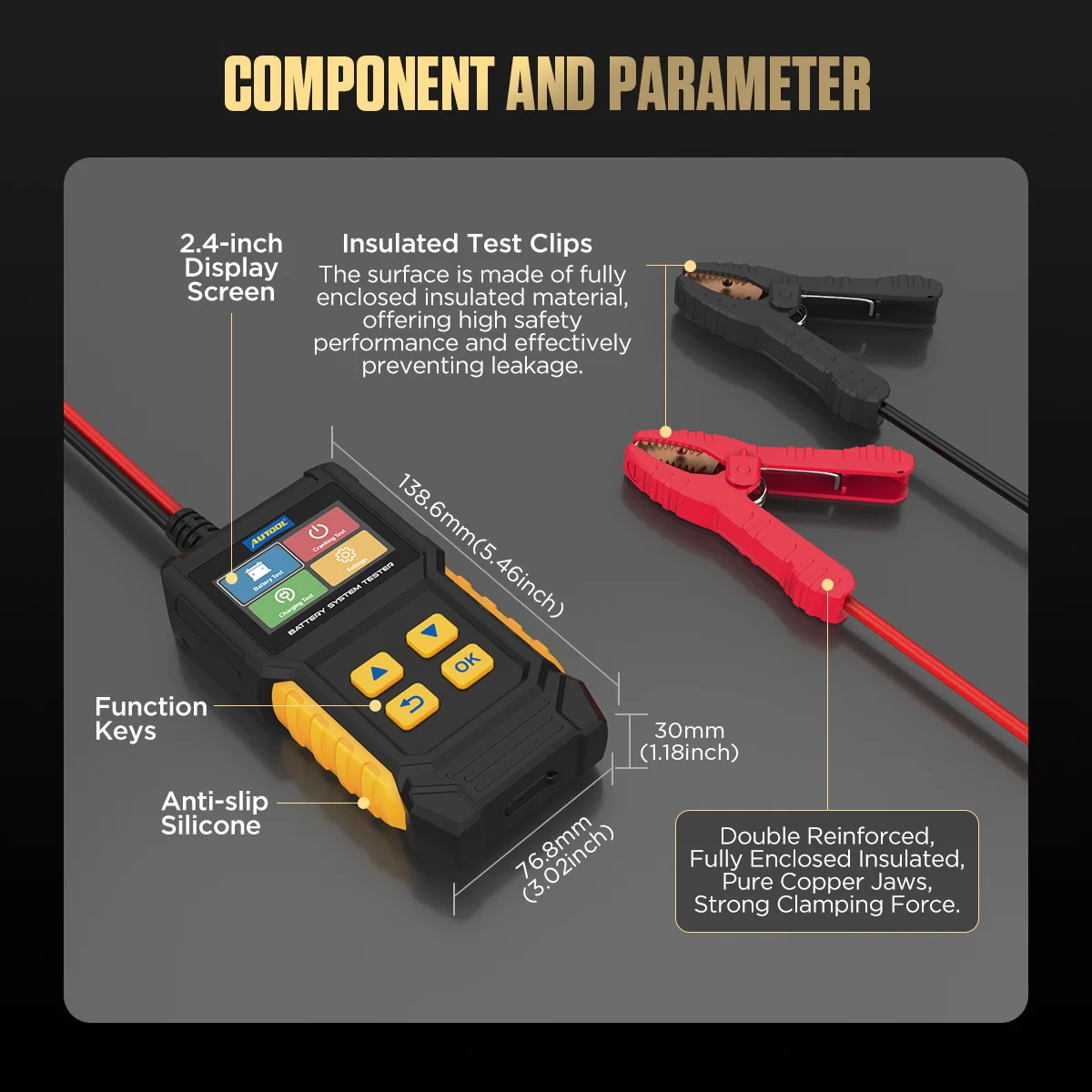 AUTOOL BT360 8-29V Car Battery Tester 2.8-Inch Color Display Electric Vehicle Battery Analyzer 30-2000CCA Cranking Charging Tool 5