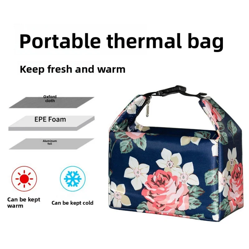 New Arrival Printed Oxford Cloth Insulated Square Lunch Bag Outdoor Handheld Thermal Picnic Bag