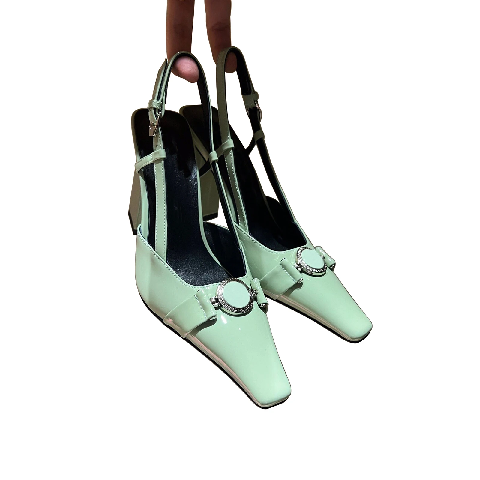 Women's pumps mules metal buckle ankle strap buckle high heel Side buckle back empty single shoe 5
