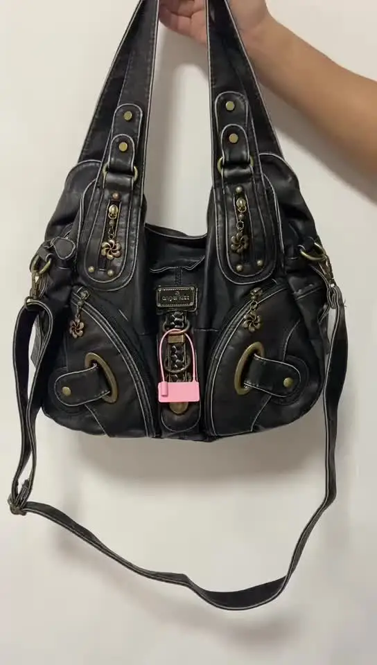 JIAERDI Vintage Brown Y2k Handbag Women Retro Subculture Leather