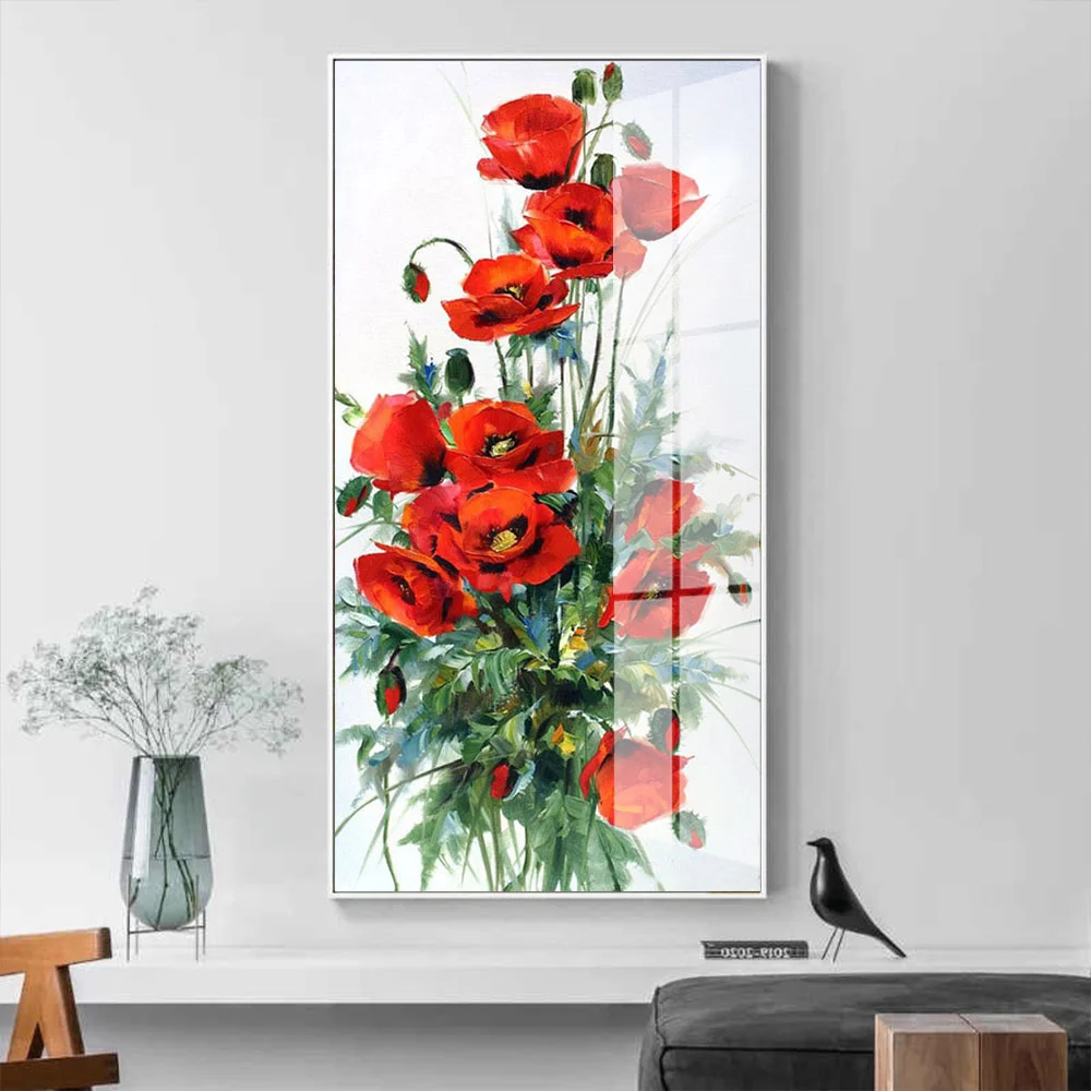 Diamond Painting Kits Full Drill Flower Wall Stickers Mosaic Poppy Flower Decorations For Home
