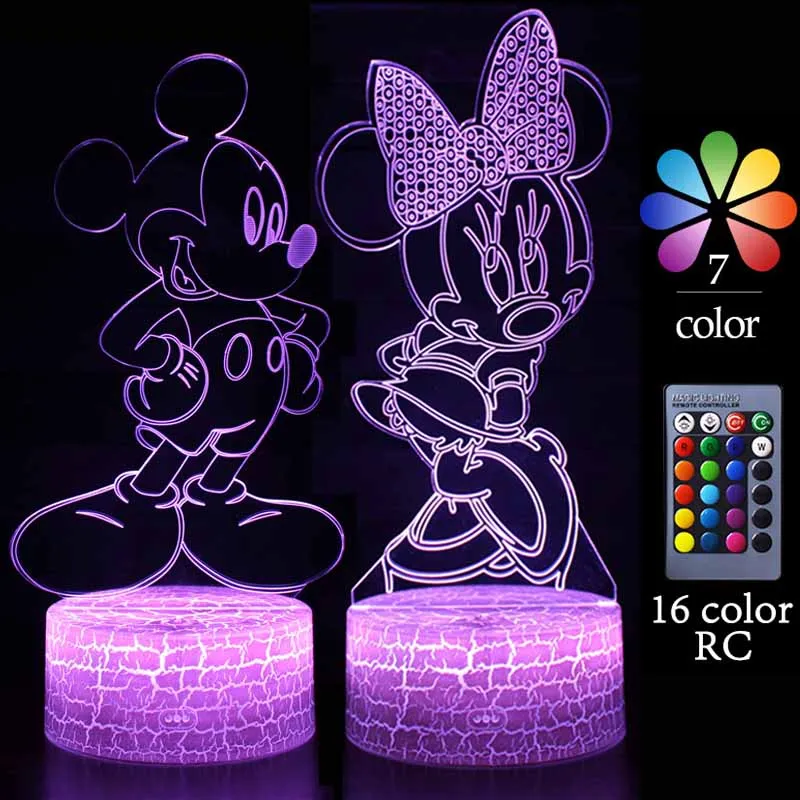 

Disney Mickey Mouse Minnie 3D Anime Figures Led Table Lamps Night Light Bedside Lamp Kids Gril Home Decorations Birthday Gifts