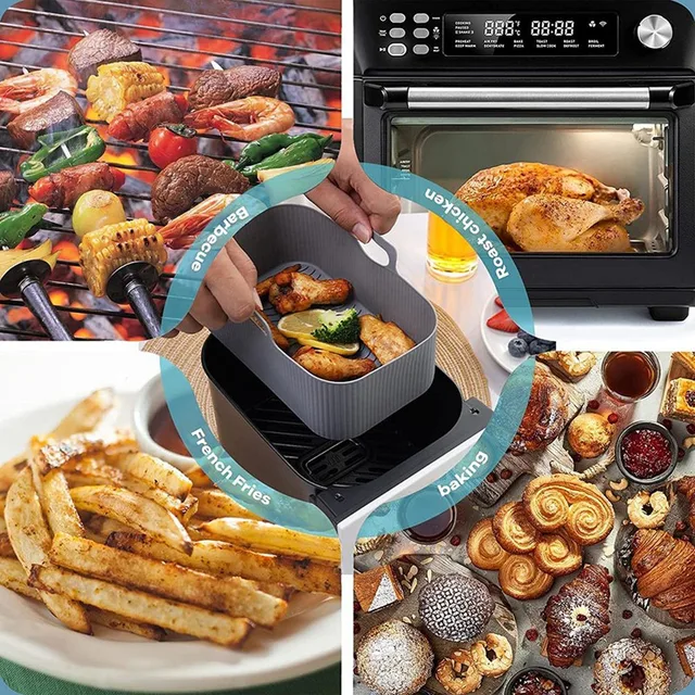 Airsütő Bélés A Ninja Air Fryer Kettős, Újrahasznosítható Levegő Sütő Szilikon Számára, Piros - Image 3