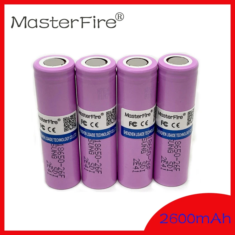 

4pcs/lot MasterFire 2600mah 18650 3.7V 9.62Wh 26F Rechargeable Lithium Battery Cell ICR18650-26F For LED Flashlights Headlamps