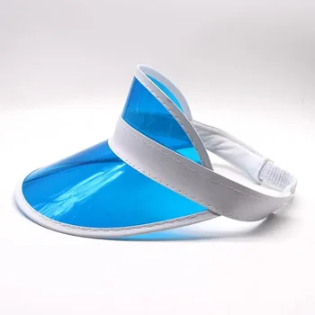 투명 플라스틱 PC 블루 컬러 바이저, 흰색 머리띠, 야외 자외선 차단, 성인용 9 색 스포츠 골프 모자