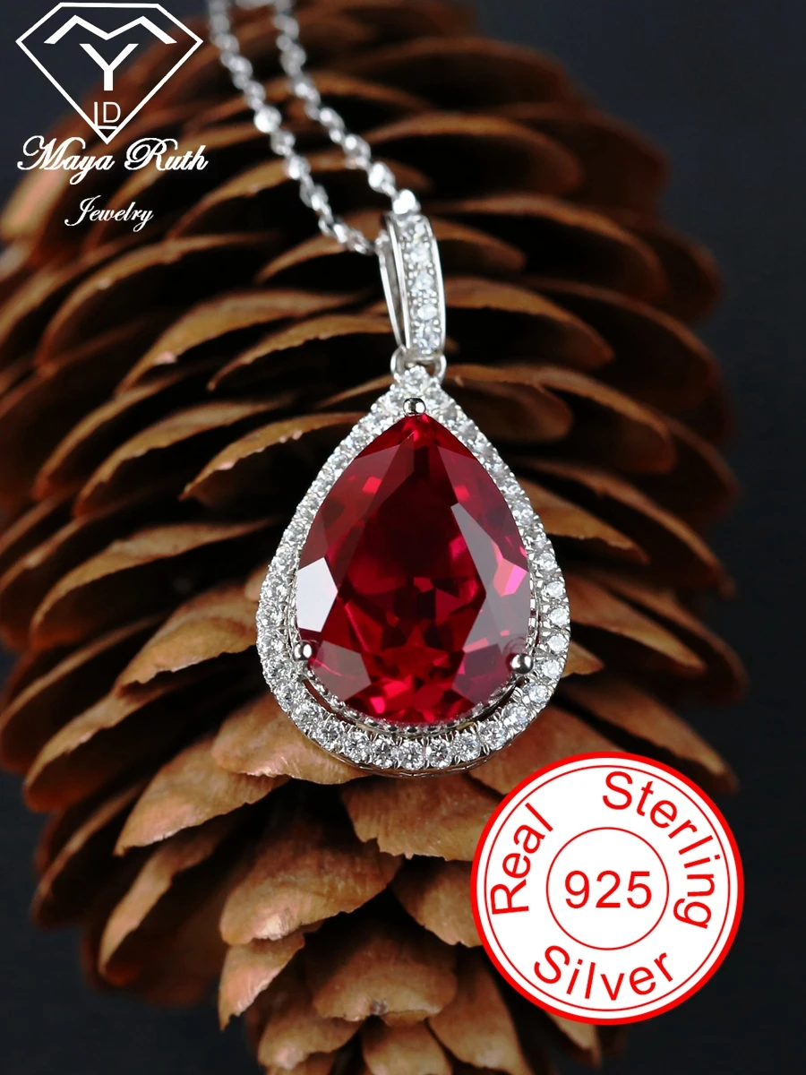 

Created Ruby Gemstone Pendant Real 925 Sterling Silver Party for Women Anniversary Gifts Sparkling Aesthetic Female Necklace