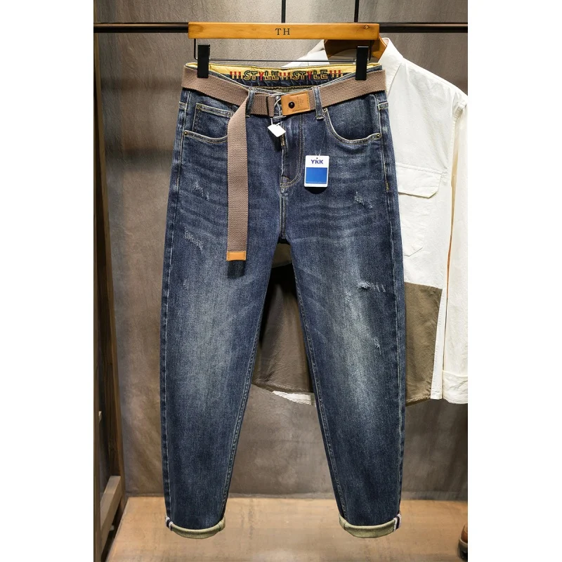 Large Size Men's New Jeans High-End Nostalgic Loose Straight Elastic Trend Fashionable All-Match Casual Oversize Trousers