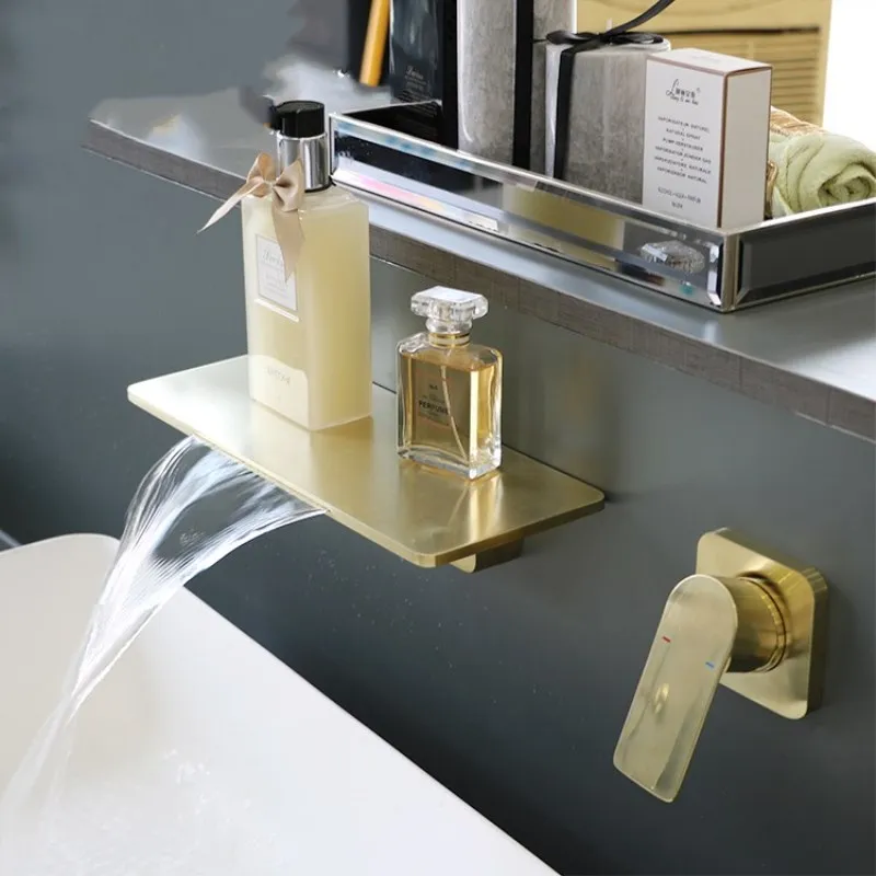 

New Basin Faucet Brush Gold Siink Faucet Hot and Cold Bathroom Waterfall Basin Faucet Sink Tap Basin Mixer Water Tap