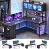 L Shaped Gaming Desk with Drawers, L Shaped Computer Hutch and Storage Shelves, Gaming Desk with Pegboard, Led Lights 1