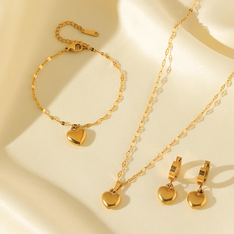 EILIECK 316L الفولاذ المقاوم للصدأ القلب الحب قلادة أساور طقم من الحلقان للنساء جديد عصري 18K مطلية بالذهب مجوهرات مقاومة للماء 6