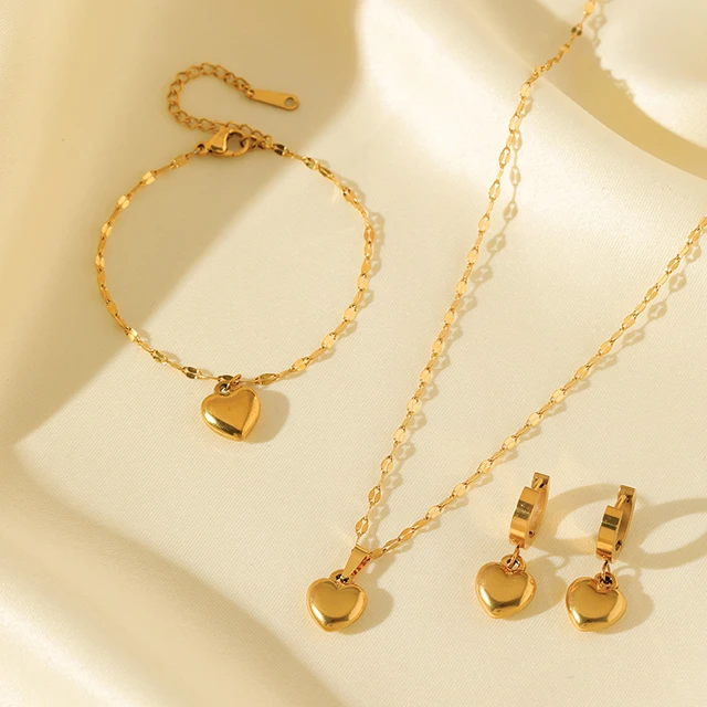 EILIECK 316L الفولاذ المقاوم للصدأ القلب الحب قلادة أساور طقم من الحلقان للنساء جديد عصري 18K مطلية بالذهب مجوهرات مقاومة للماء 6
