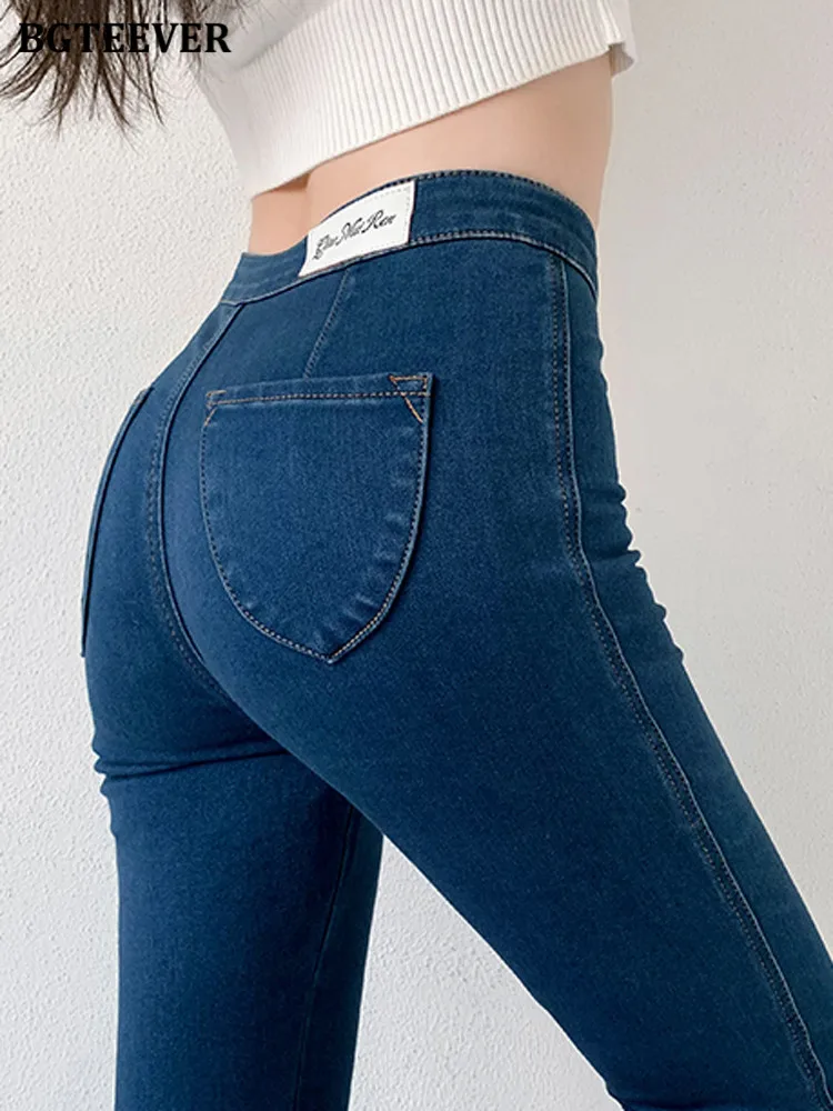 Bgteever Elastic High Waisted Skinny Pencil Pants Women Autumn Ankle-length Jeans  Trousers Female Solid Denim Pants New - Jeans - AliExpress