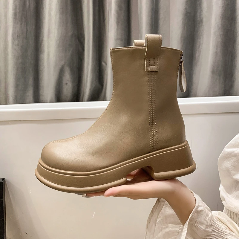 

2023 Winter Shoes Platform Women's Ankle Boots Fashion Square Toe Ladies Elegant Short Boots Platform Heel